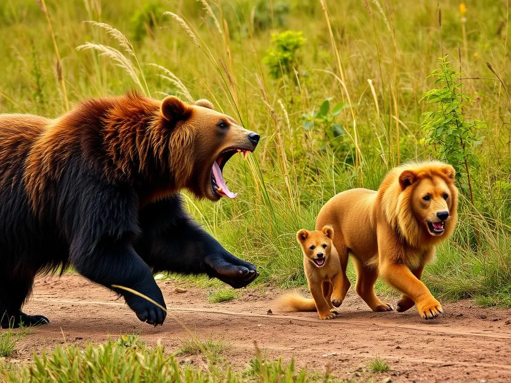 bears running around get killed by a lion dream meaning